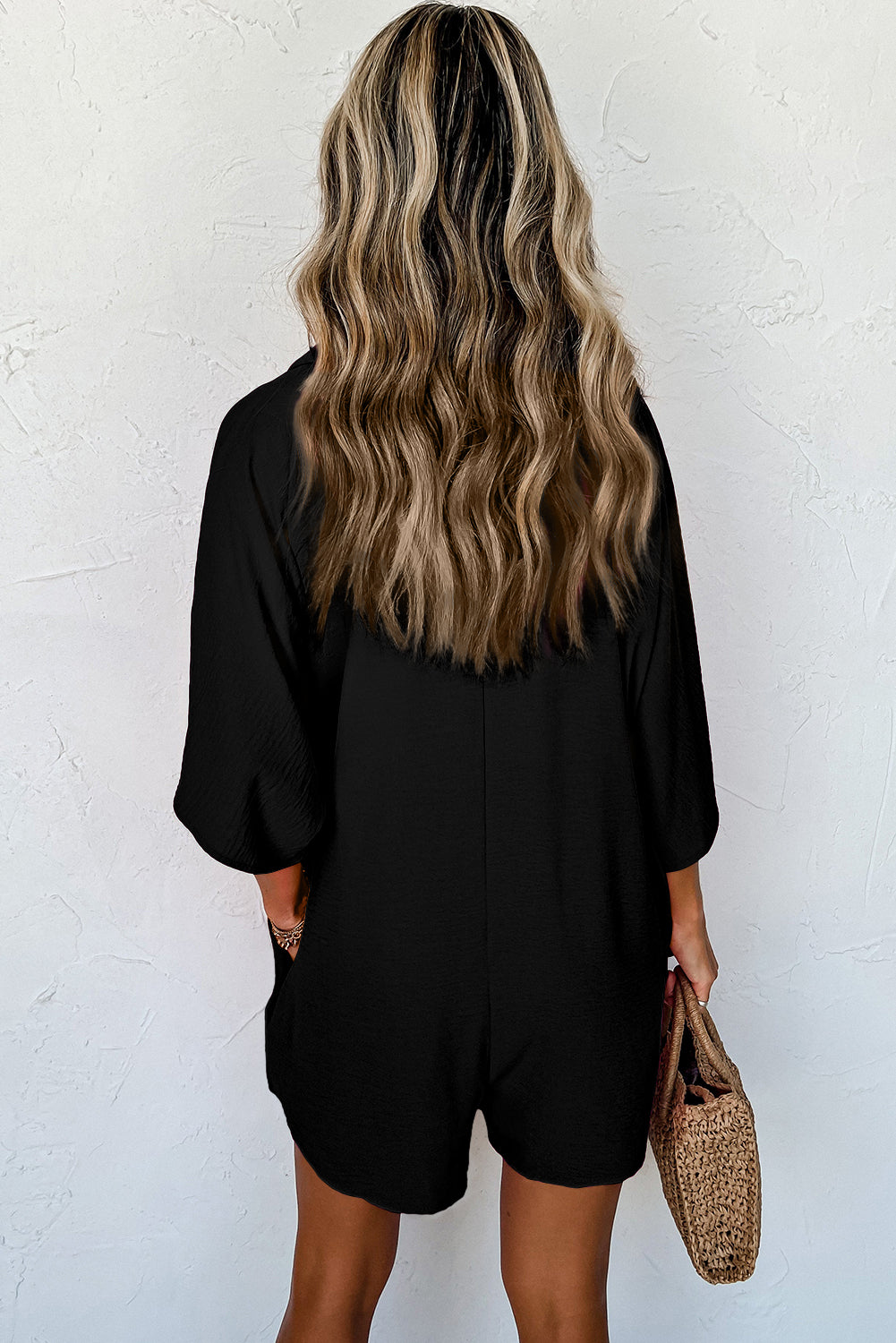 Black Half Button Collared Loose Romper Dear-Lover Dropshipping