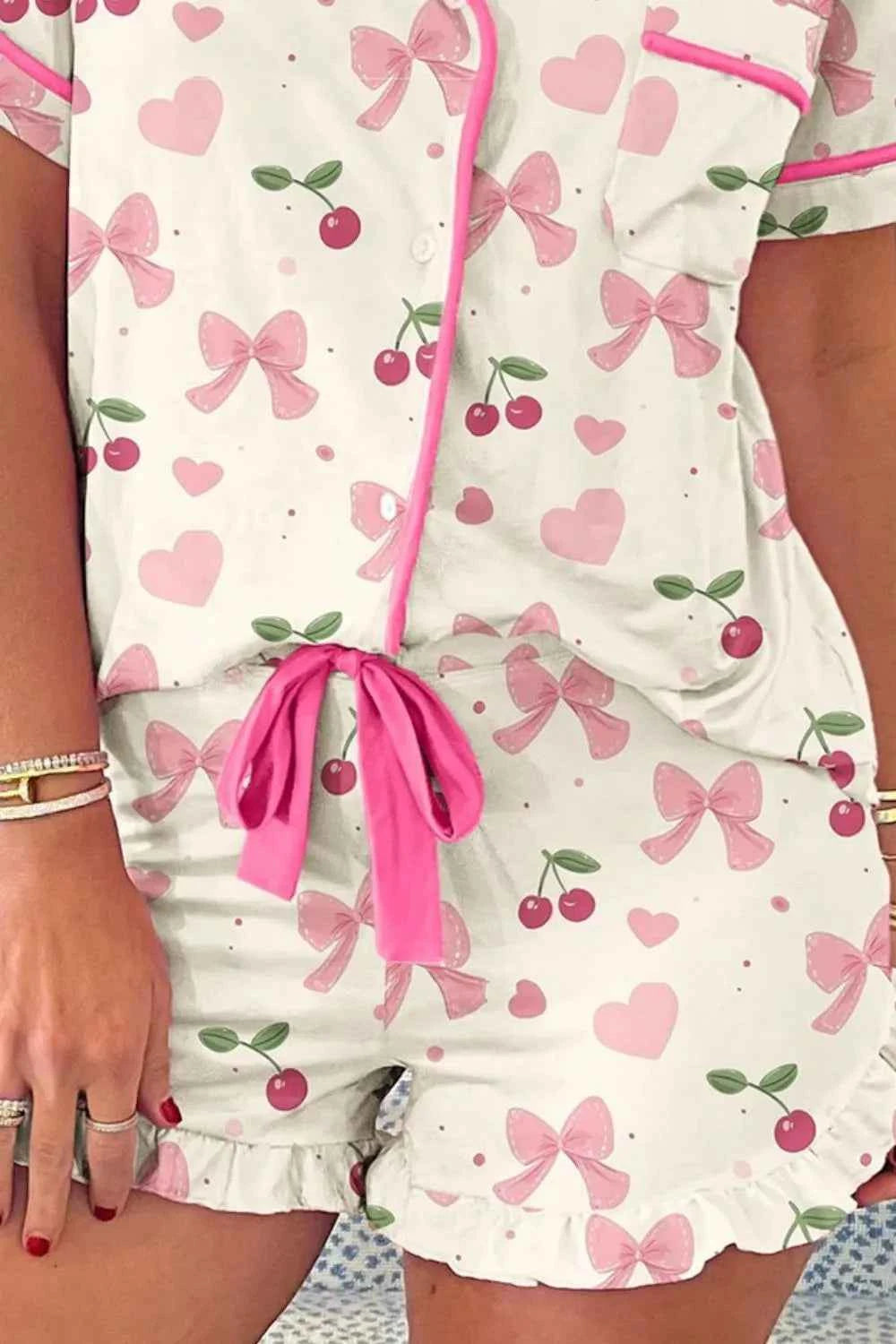 Button Up Short Sleeve Top and Shorts Lounge Set