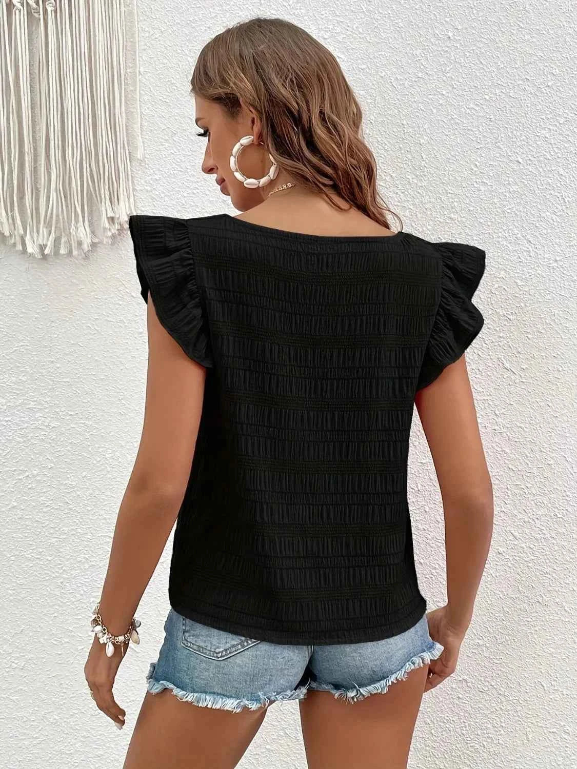 Square Neck Cap Sleeve Blouse.