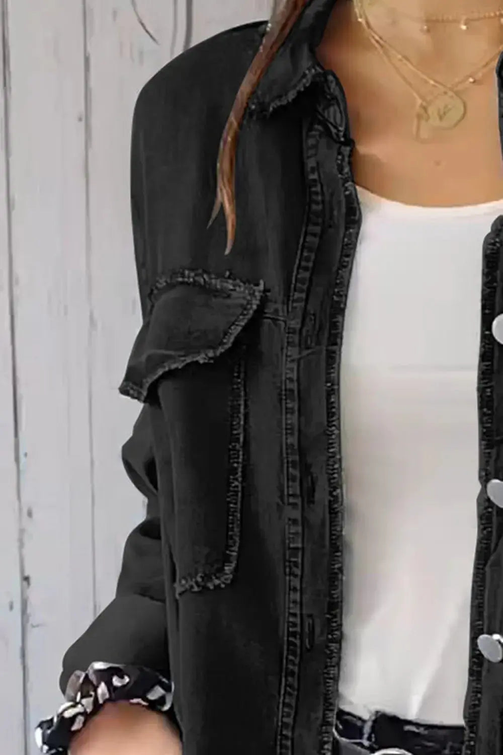 Full Size Pocketed Button Up Long Sleeve Denim Jacket.