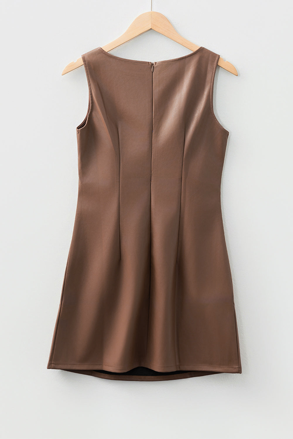 Coffee Vegan Leather Sleeveless Mini Dress Dear-Lover Dropshipping