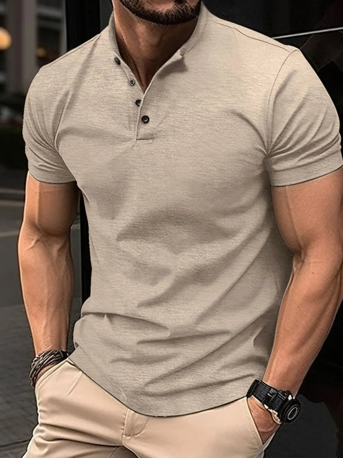 Men's Full Size Button Detail Short Sleeve Polo Plus Size.