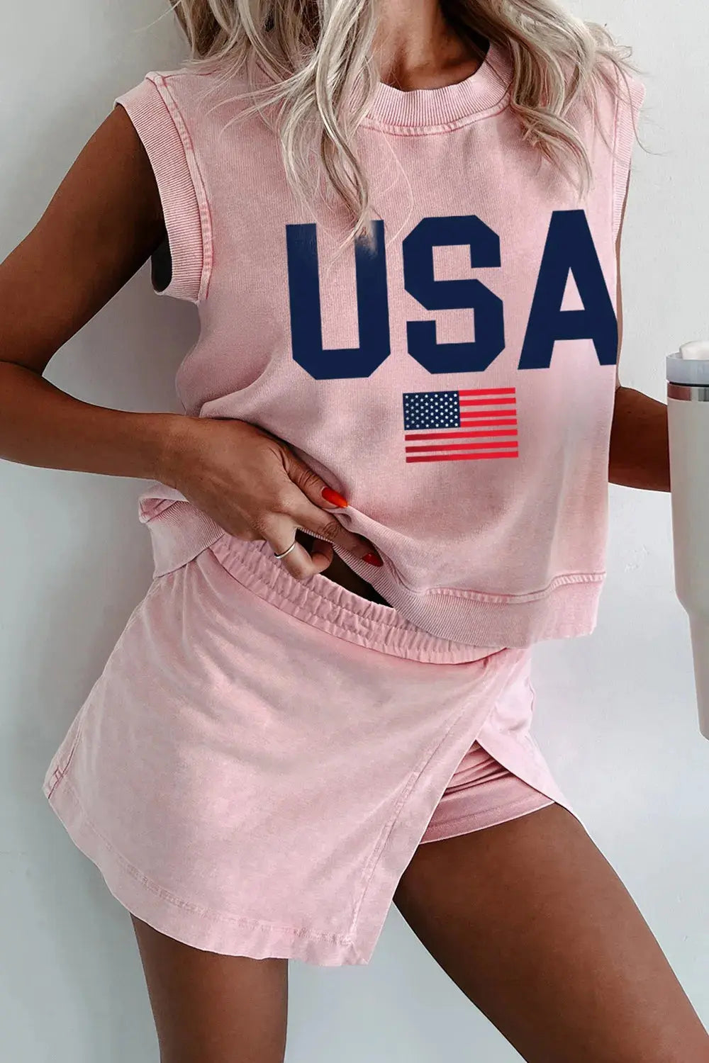 USA Round Neck Tank and Shorts Set.