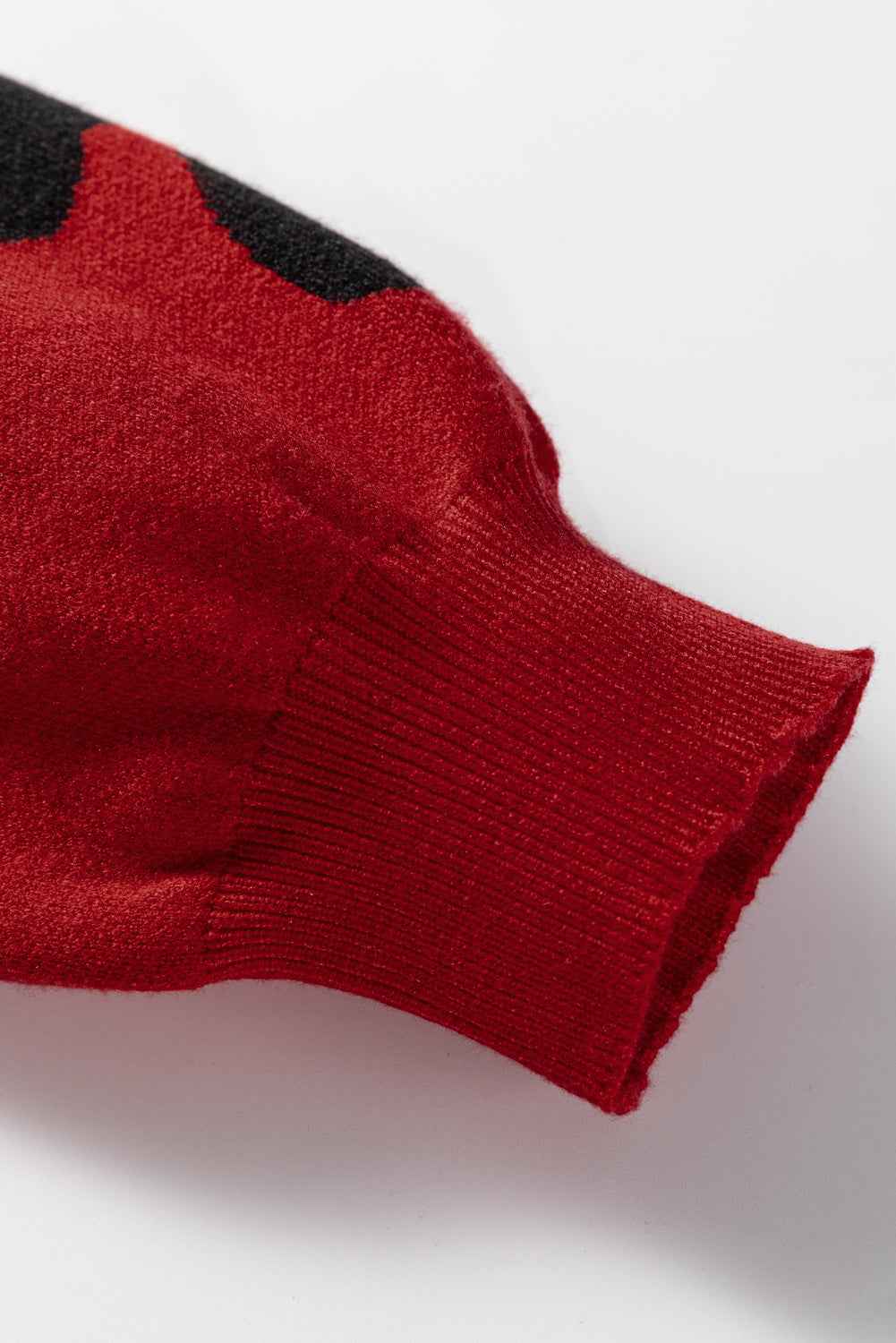 Racing Red Pearl Embellished Bow Pattern Loose Sweater