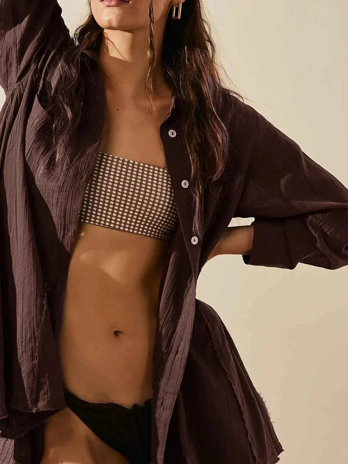 Textured Button-Down Shirt Dress