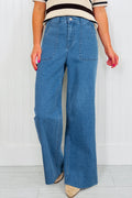 Dusk Blue Retro Washed Patch Pocket Loose Jeans