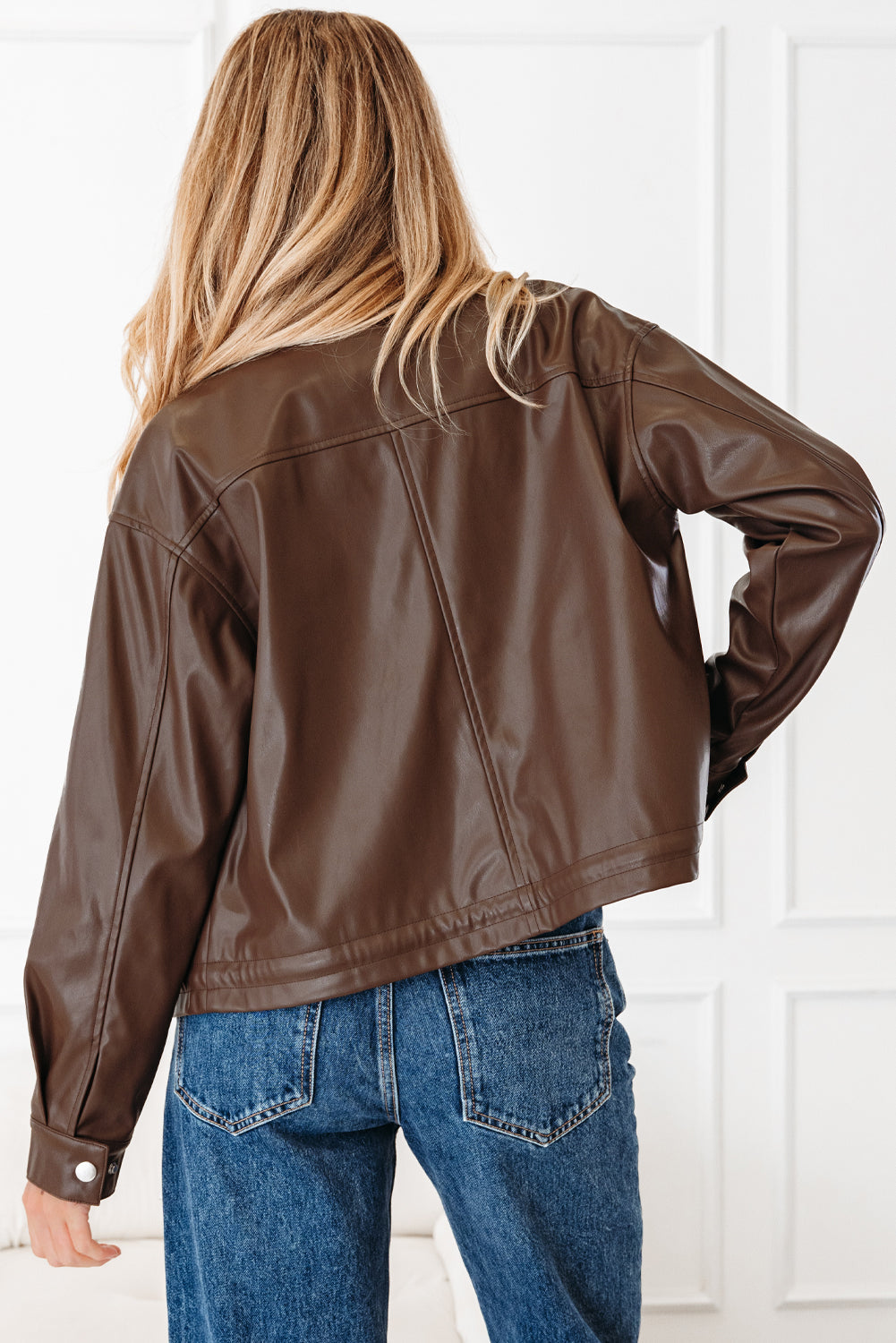 Chicory Coffee Double Flap Pocket Drawstring Hem Leather Jacket Dear-Lover Dropshipping
