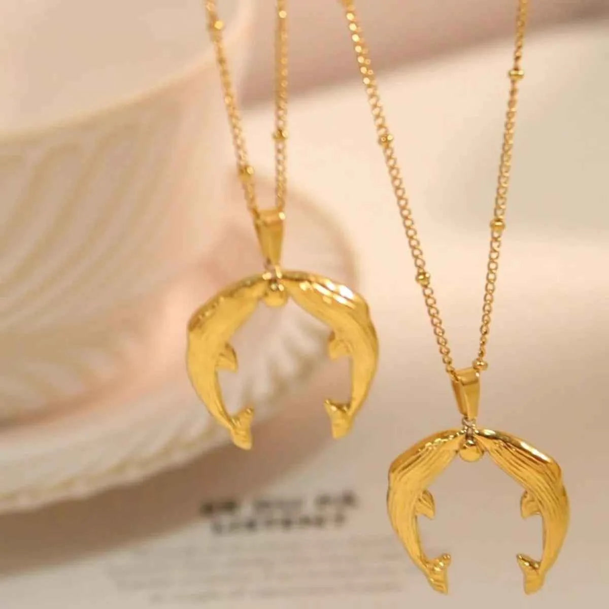 Gold Dolphin Jewelry Set with Necklace and Earrings
