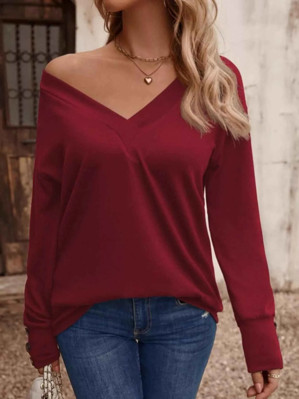 V-Neck Long Sleeve T-Shirt.
