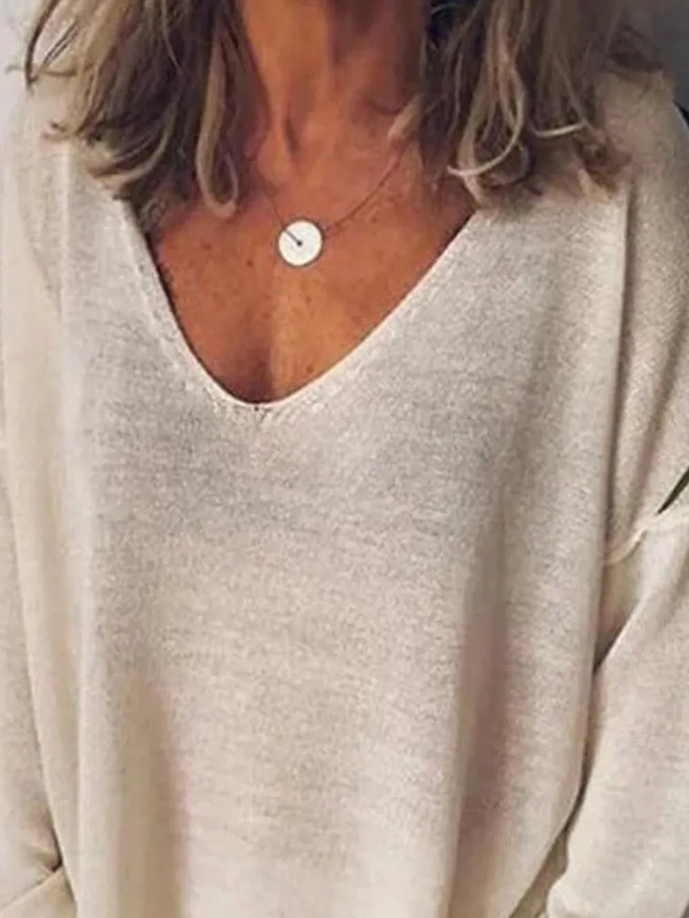 Full Size V-Neck Drop Shoulder Long Sleeve T-Shirt Plus Size.