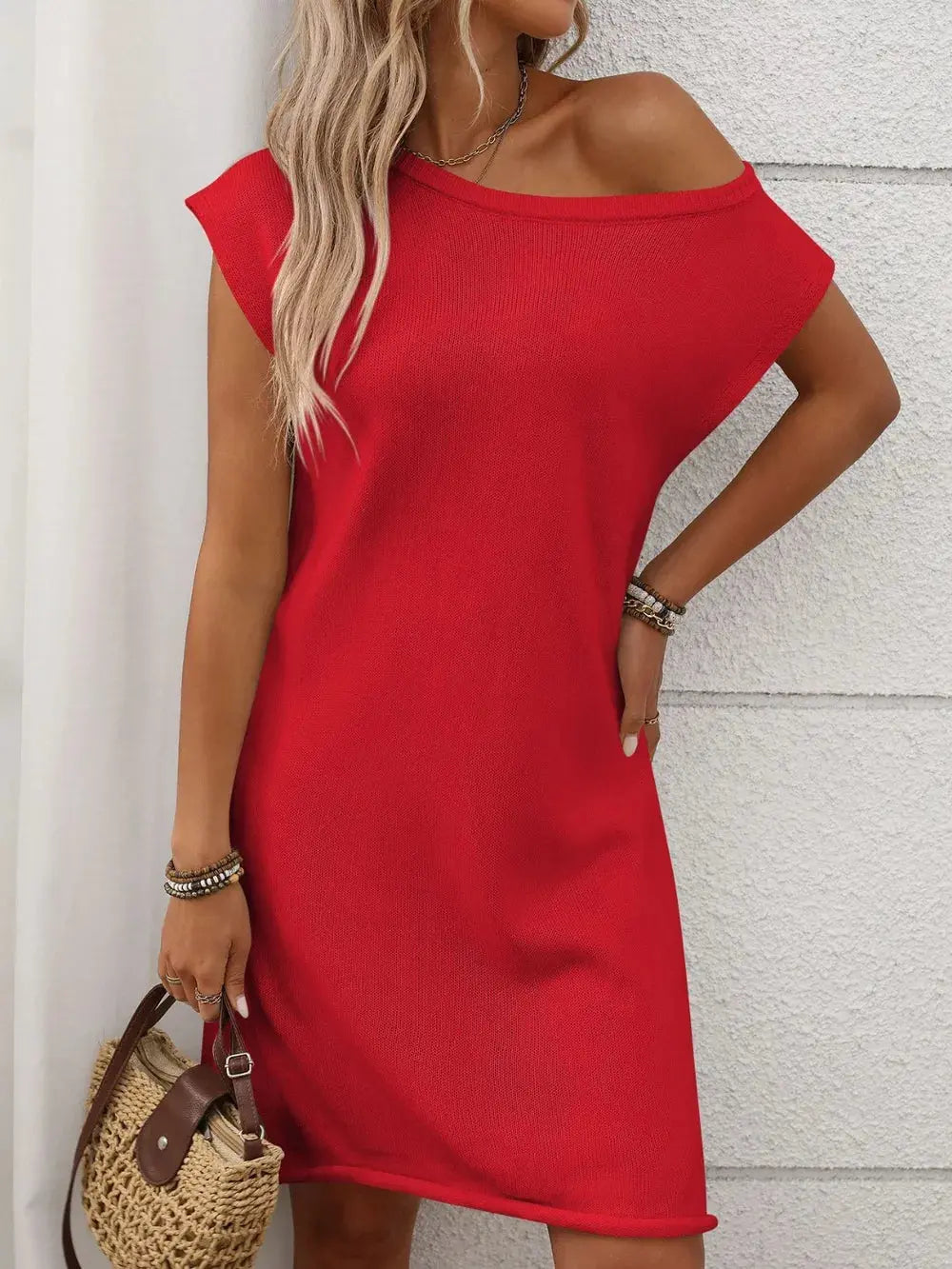 One Shoulder Mini Sweater Dress.