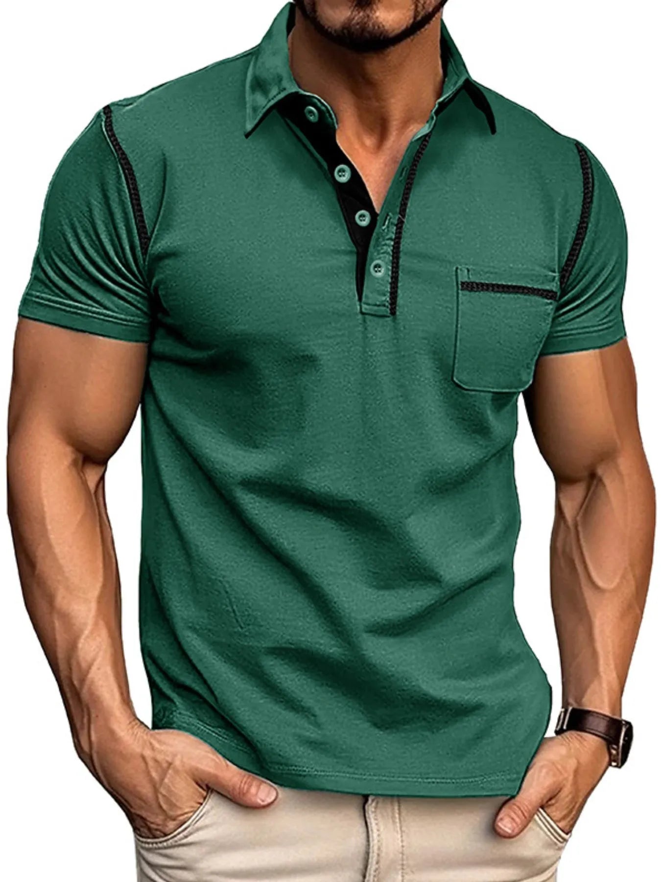 Men's Classic Polo Shirt with Contrast Stitching.