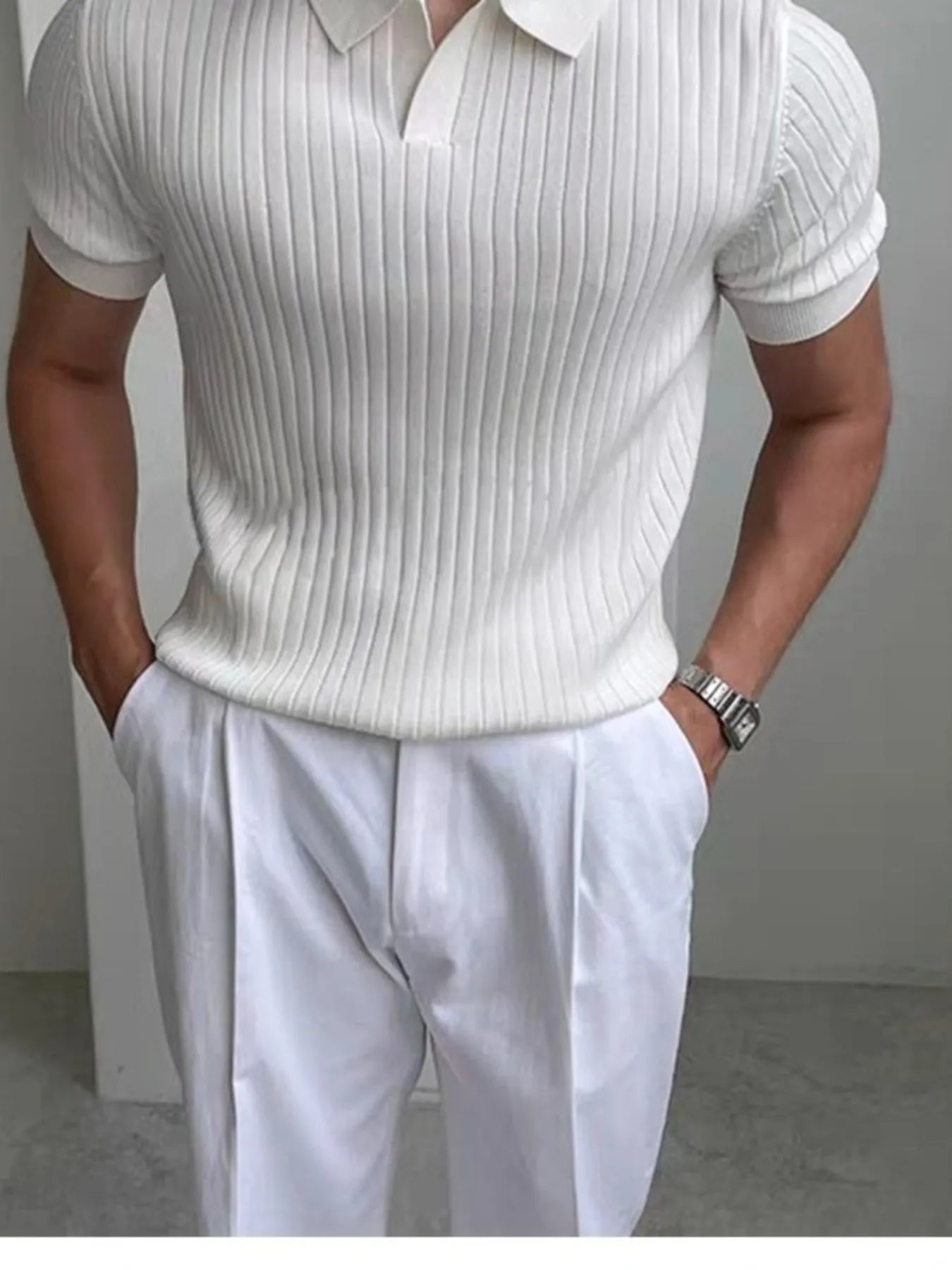 Men's Full Size Ribbed Short Sleeve Polo Plus Size.