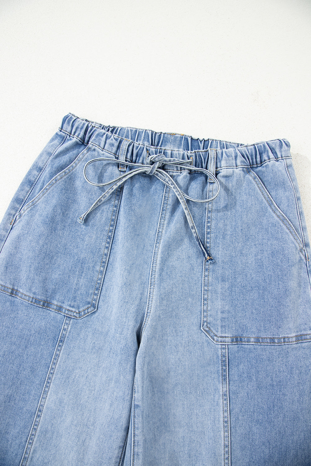 Beau Blue Drawstring Seam Detail Raw Hem Wide Leg Denim Pants Dear-Lover Dropshipping
