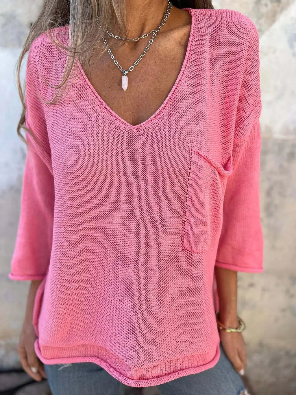 Full Size Casual V-Neck Knit Sweater Plus Size.