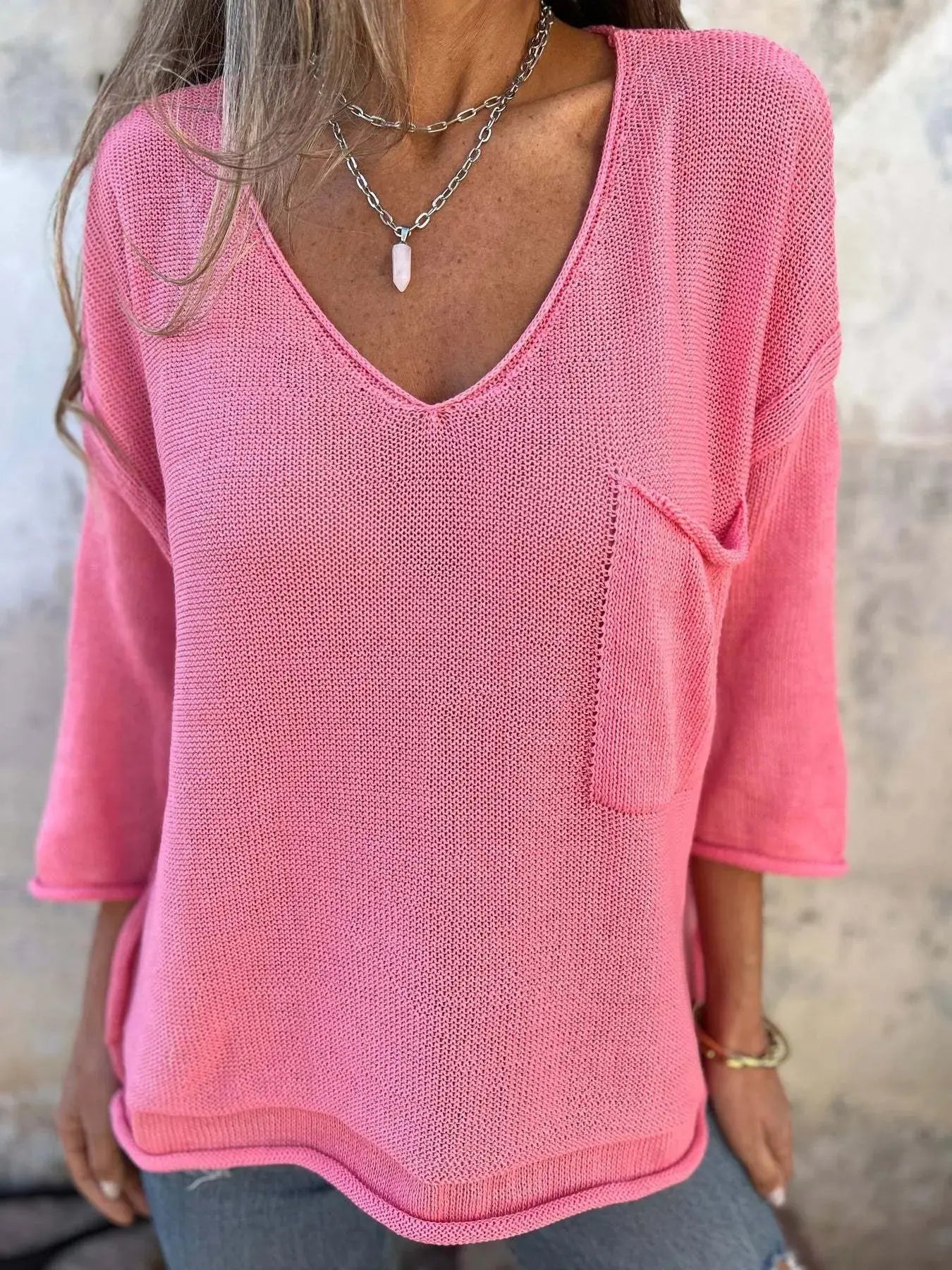 Full Size Casual V-Neck Knit Sweater Plus Size.