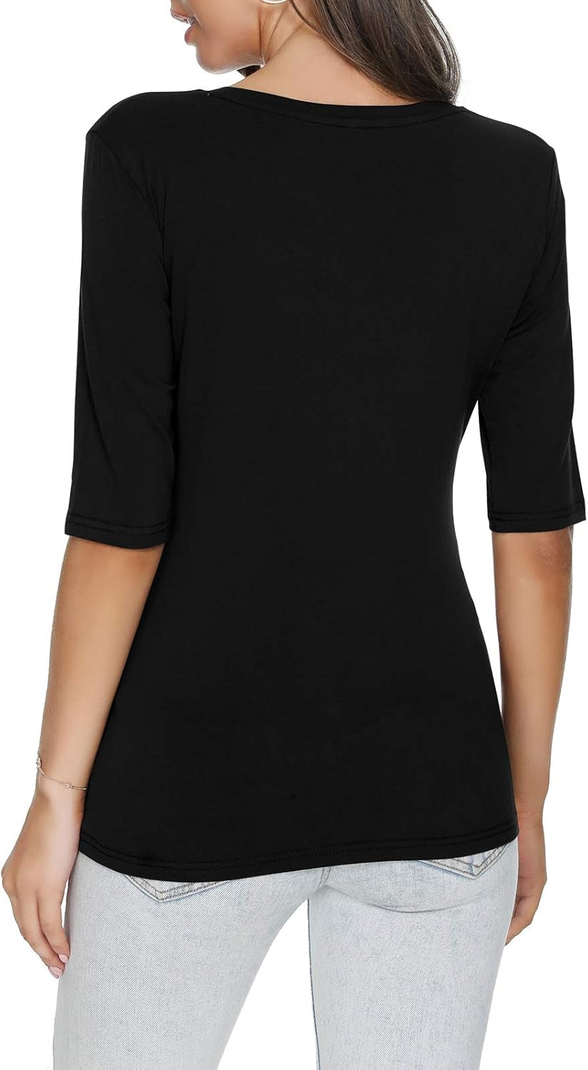 Women'S Crewneck Half Sleeve T Shirt Casual Solid Slim Summer Cotton Tops