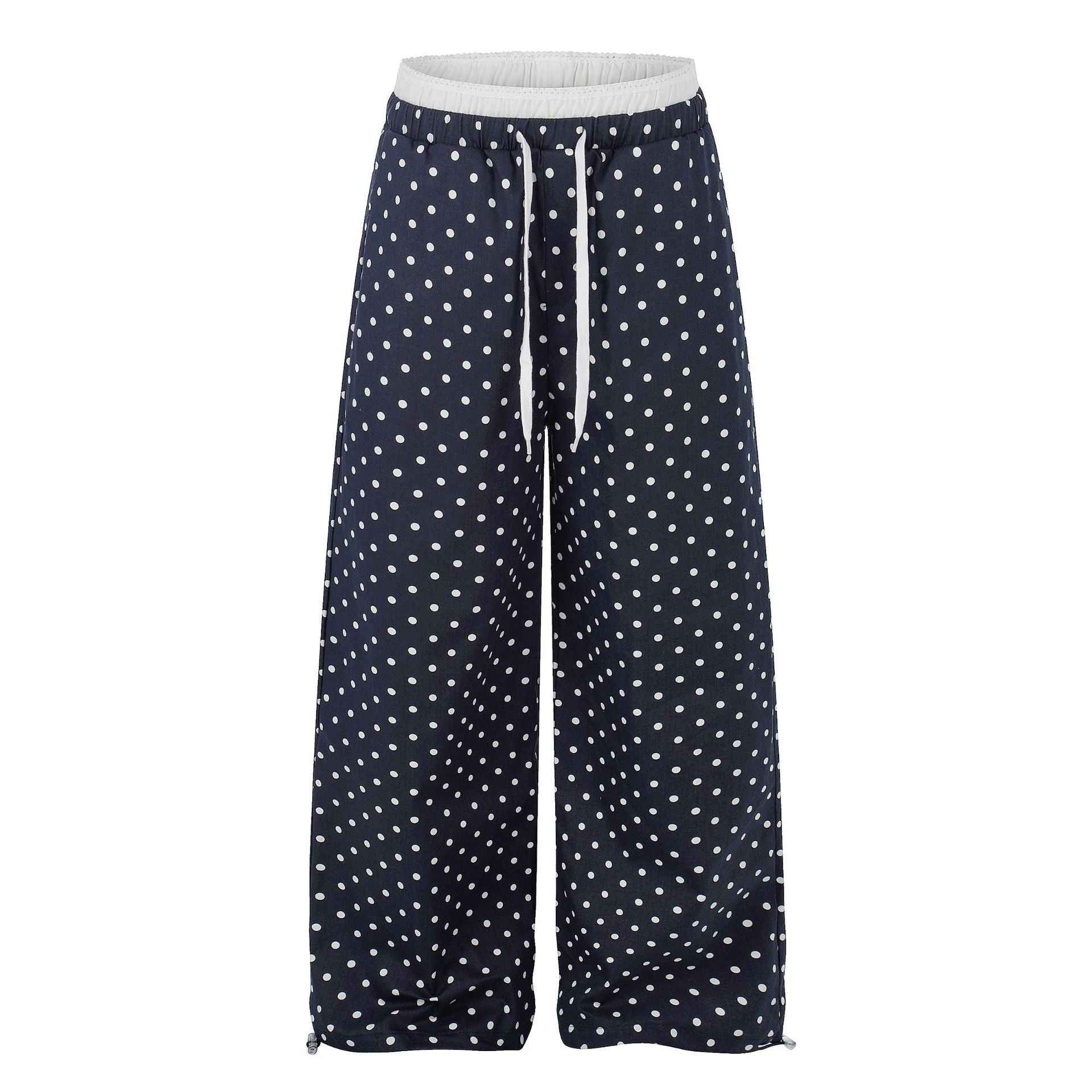 Waist Polka Dot Wide-leg Sweatpants,  Loose Fit Long Pants