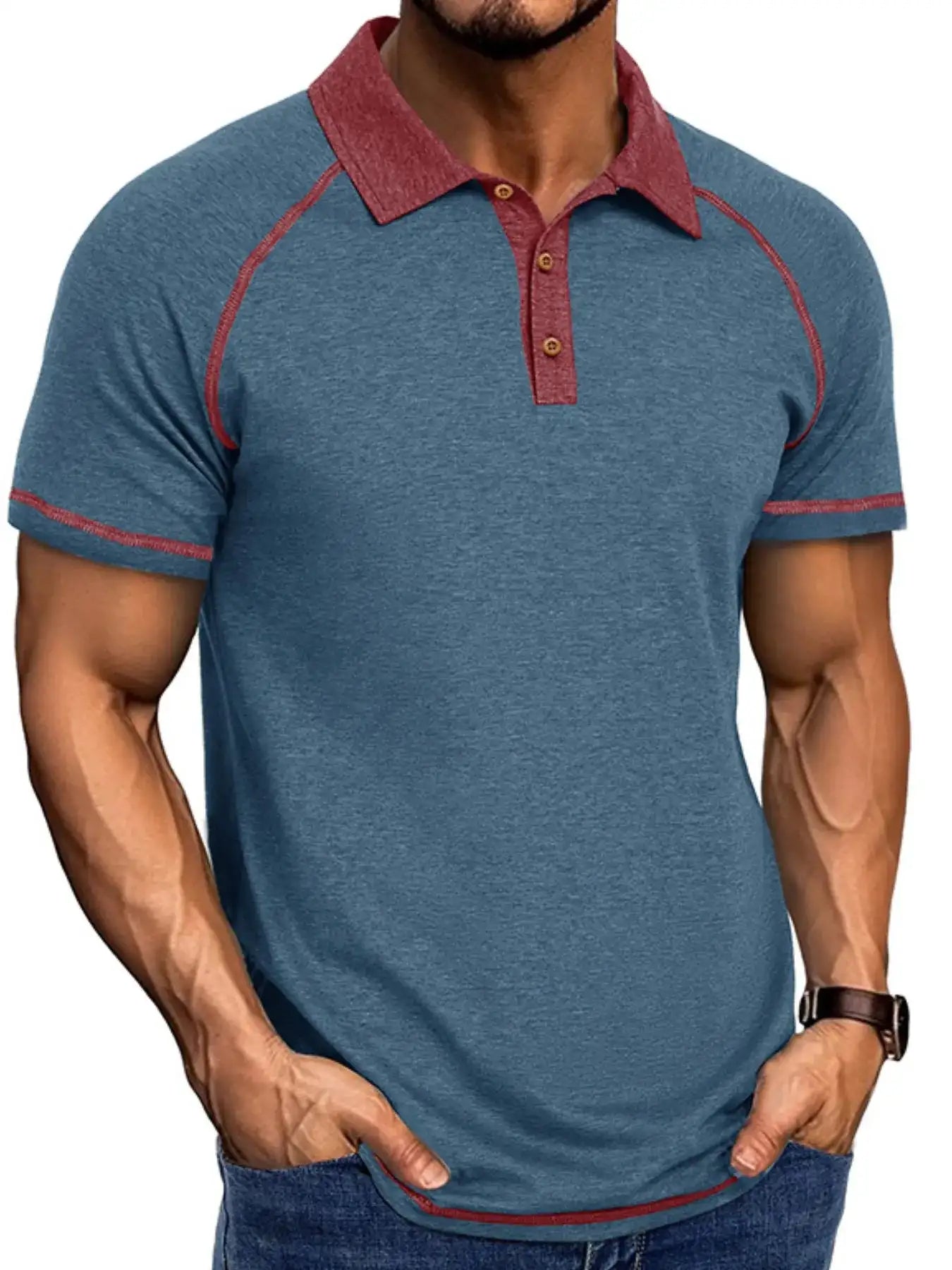 Men's Full Size Contrast Collar Short Sleeve Polo Shirt Plus Size.