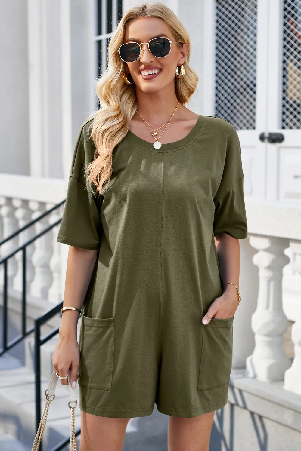 Lovelet Backless Round Neck Half Sleeve Romper.