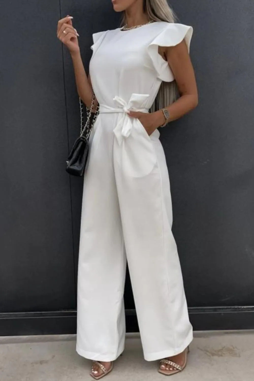 Ruffle Short Sleeve Jumpsuit.
