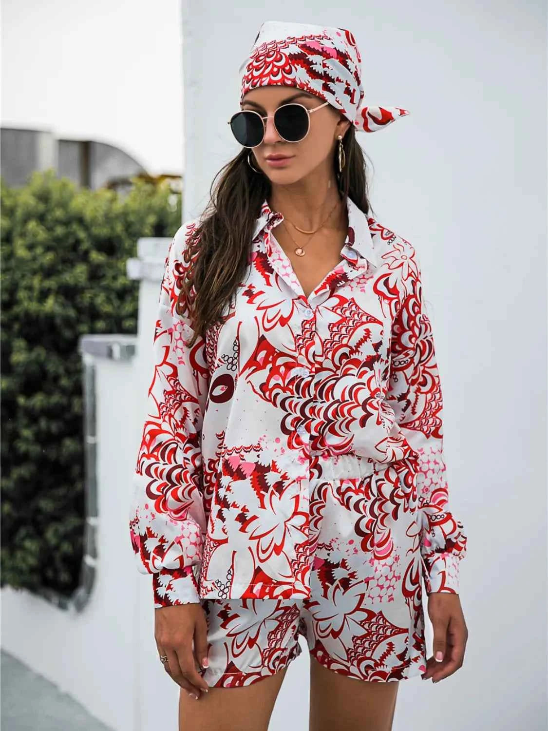 Long Sleeve Shirt and Shorts Set womem