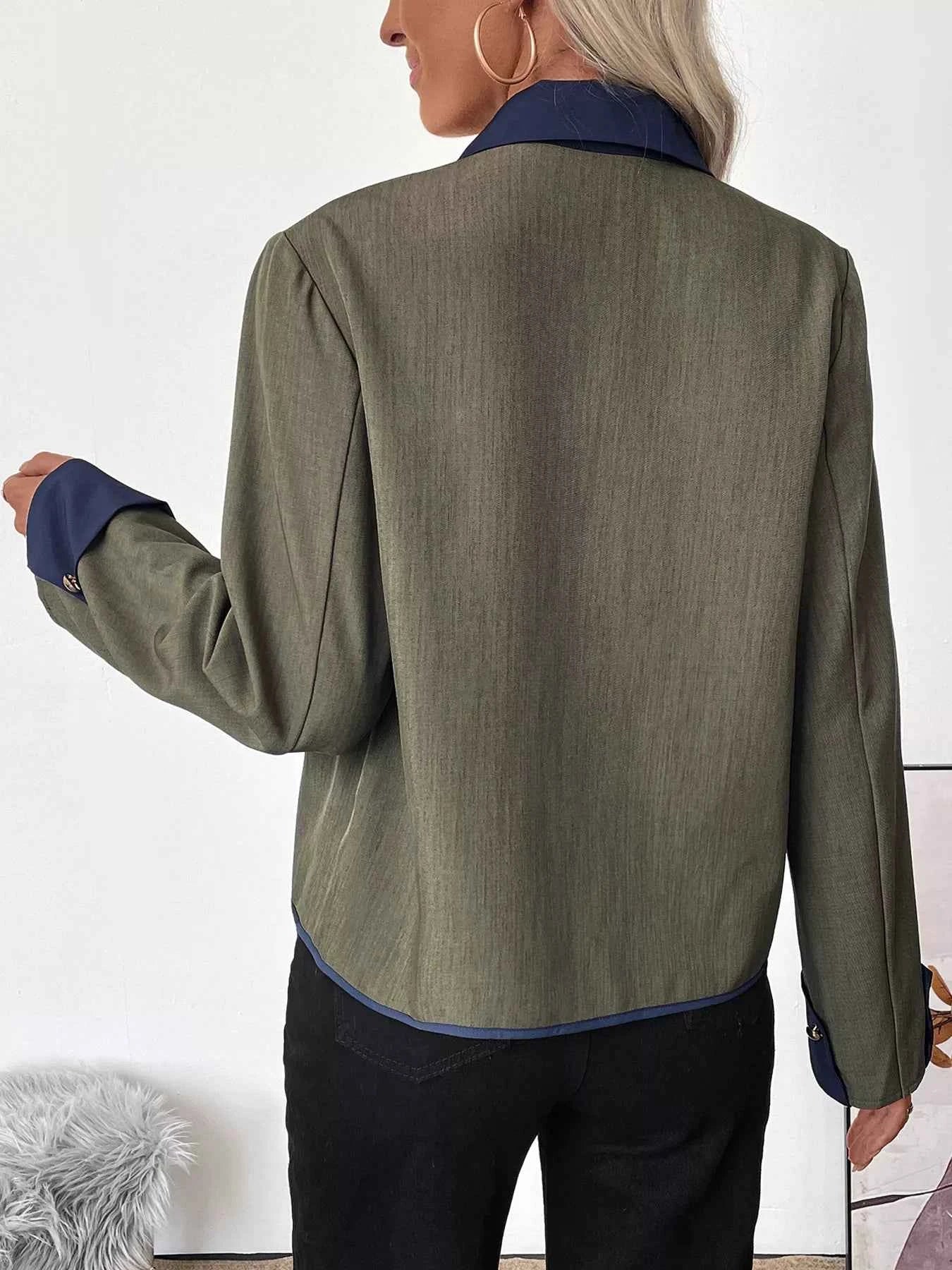 Contrast Trim Button-Up Jacket