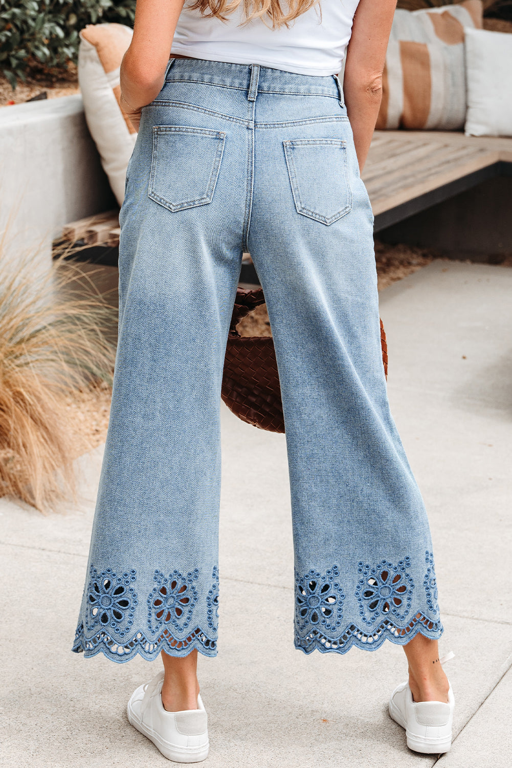Dusk Blue Embroidered Cropped Wide Leg High Waist Jeans Dear-Lover Dropshipping