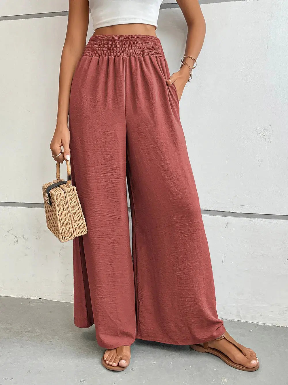 Perfee Wide Leg Pants with Pockets - CHIC TB