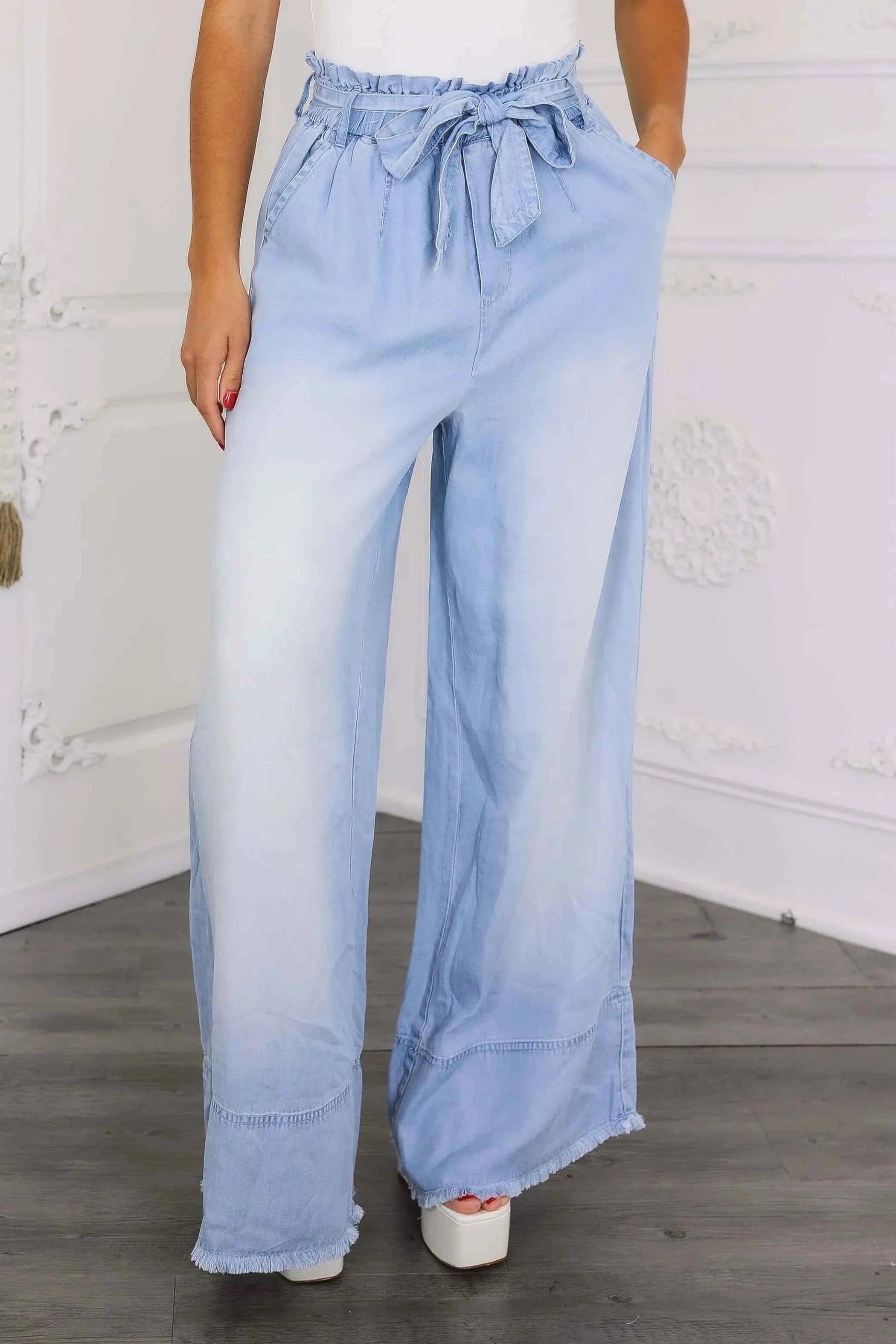Ombr Wrap Tie Palazzo Jeans