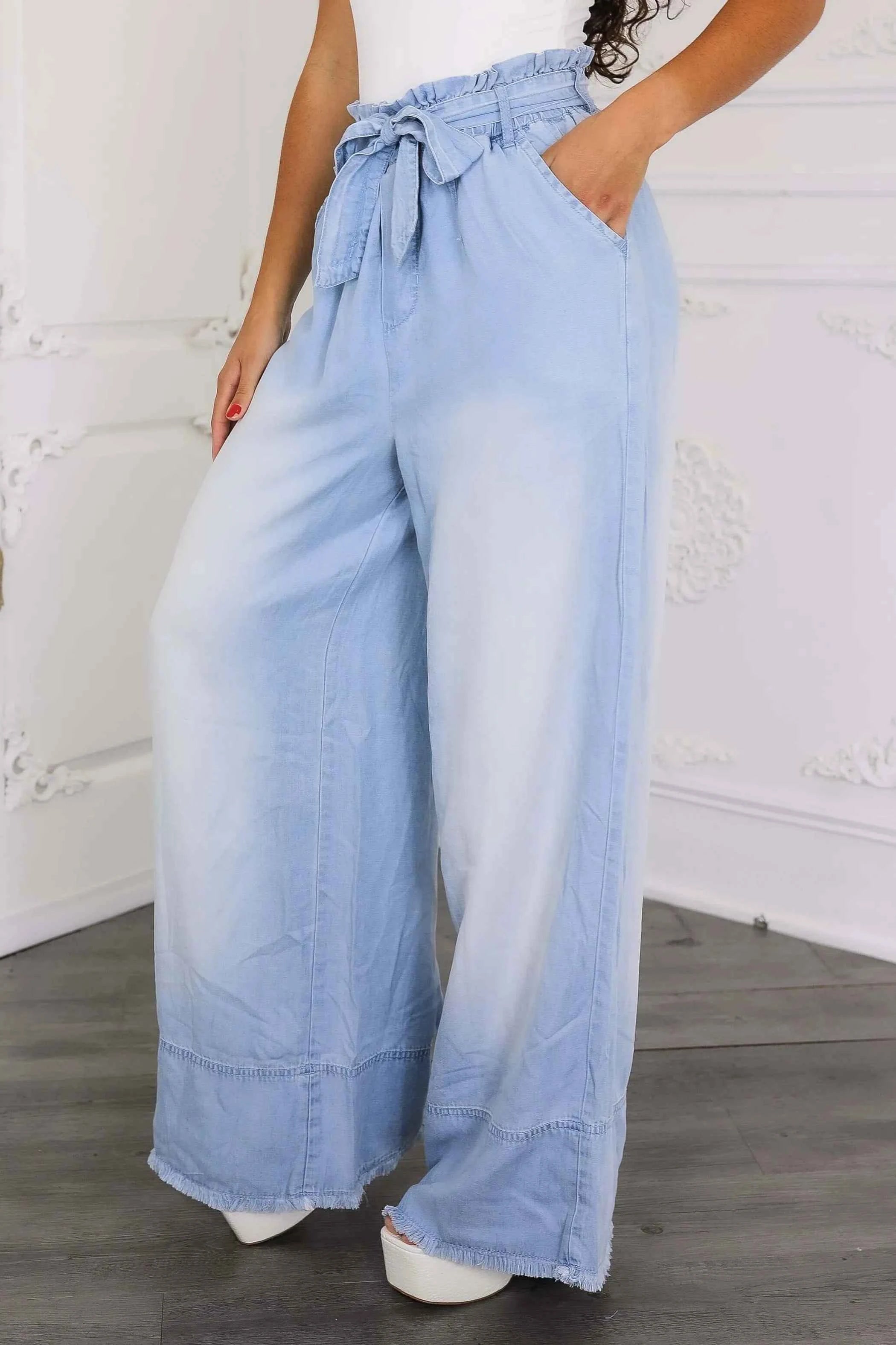 Ombr Wrap Tie Palazzo Jeans