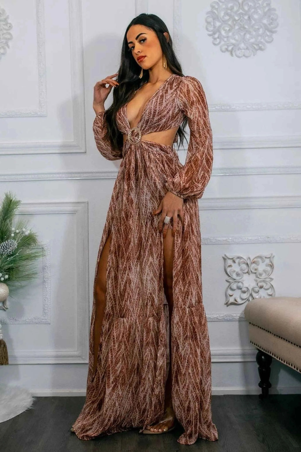 Diamond Ring Cut Out Maxi Dress
