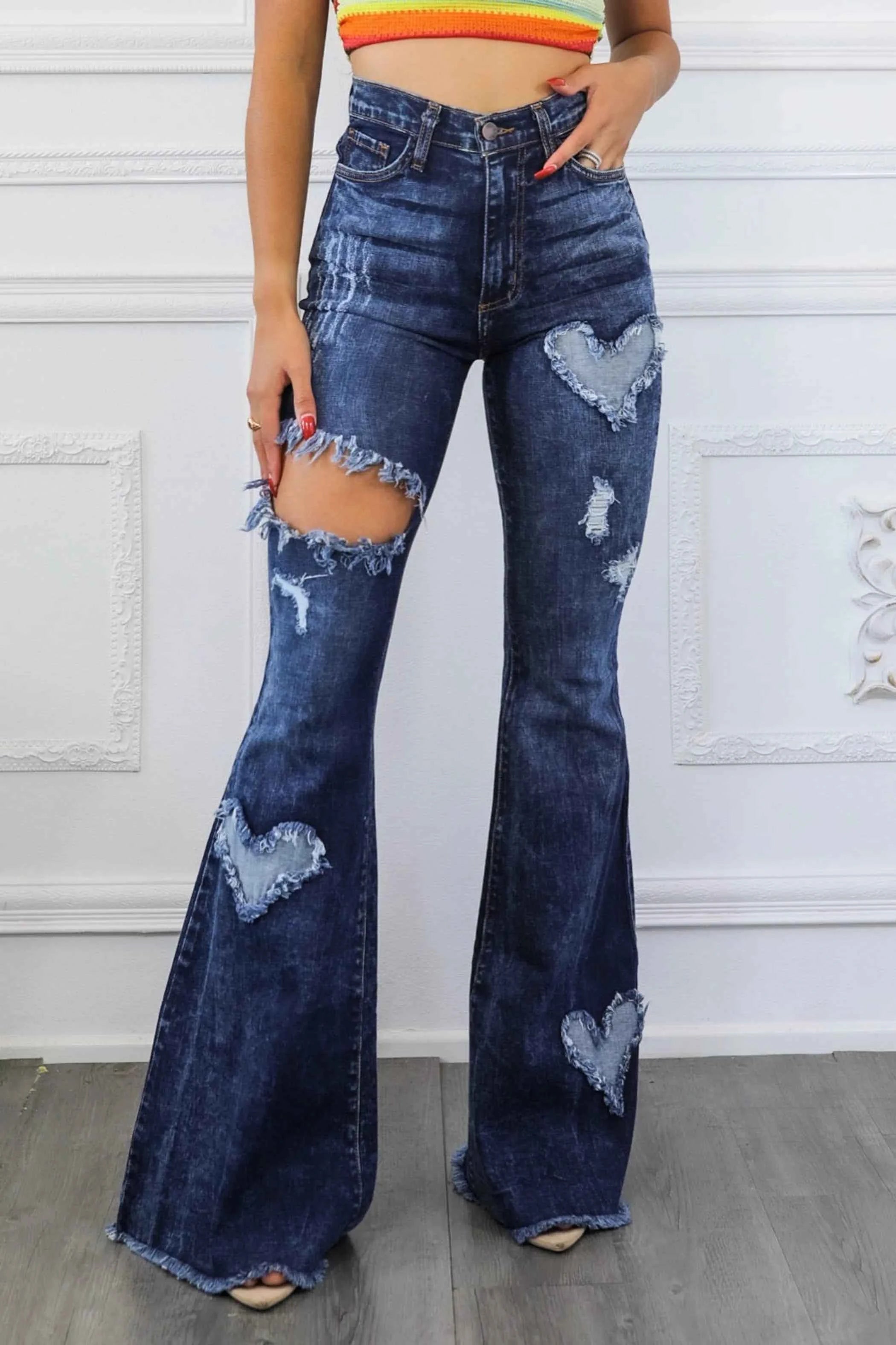Sweetheart High Waisted Bell Bottom Jeans Dark Wash
