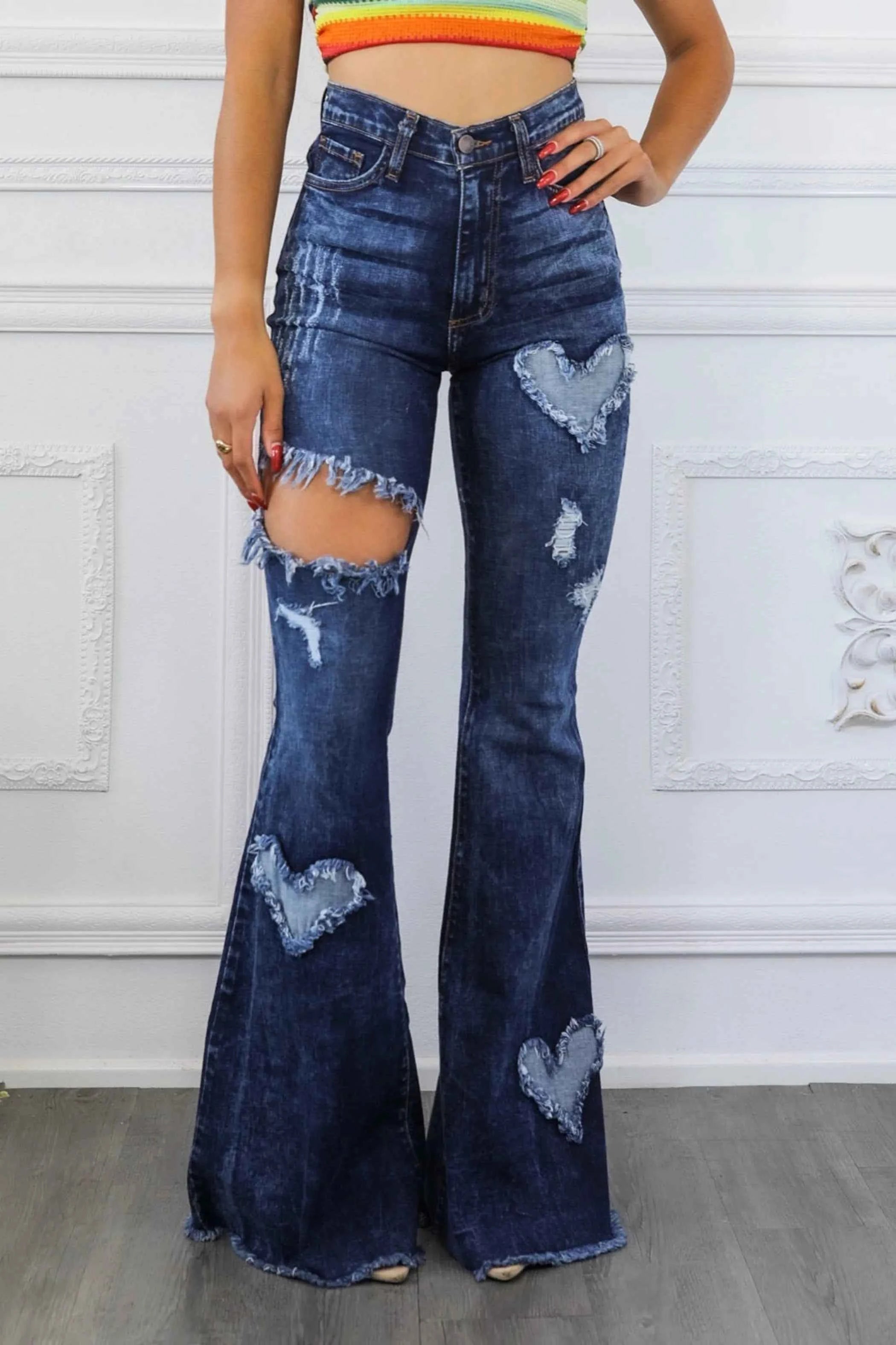 Sweetheart High Waisted Bell Bottom Jeans Dark Wash