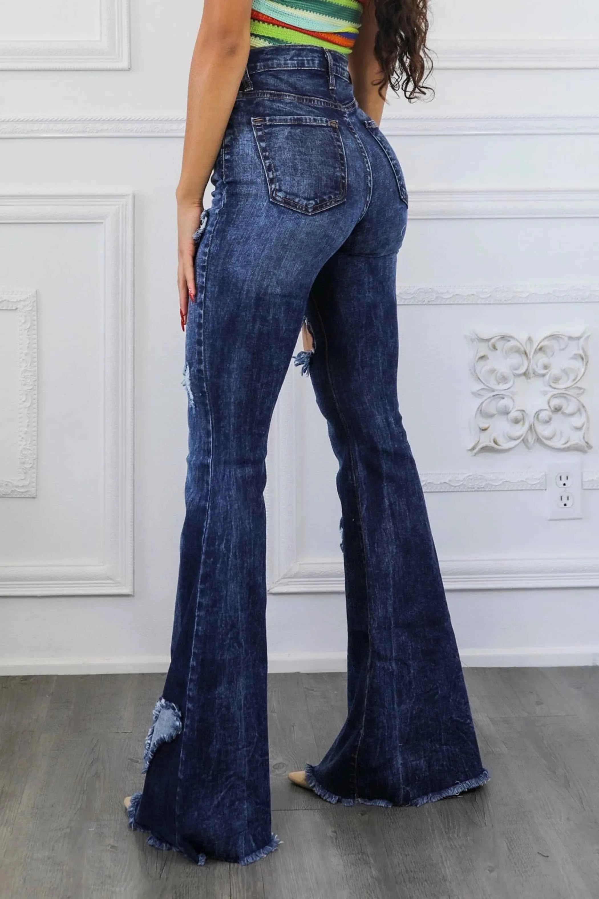 Sweetheart High Waisted Bell Bottom Jeans Dark Wash