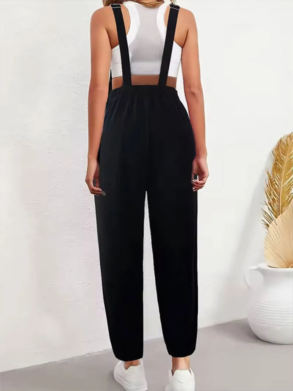 Embroidered Sunflower Wide Strap Overalls with Pockets - CHIC TB