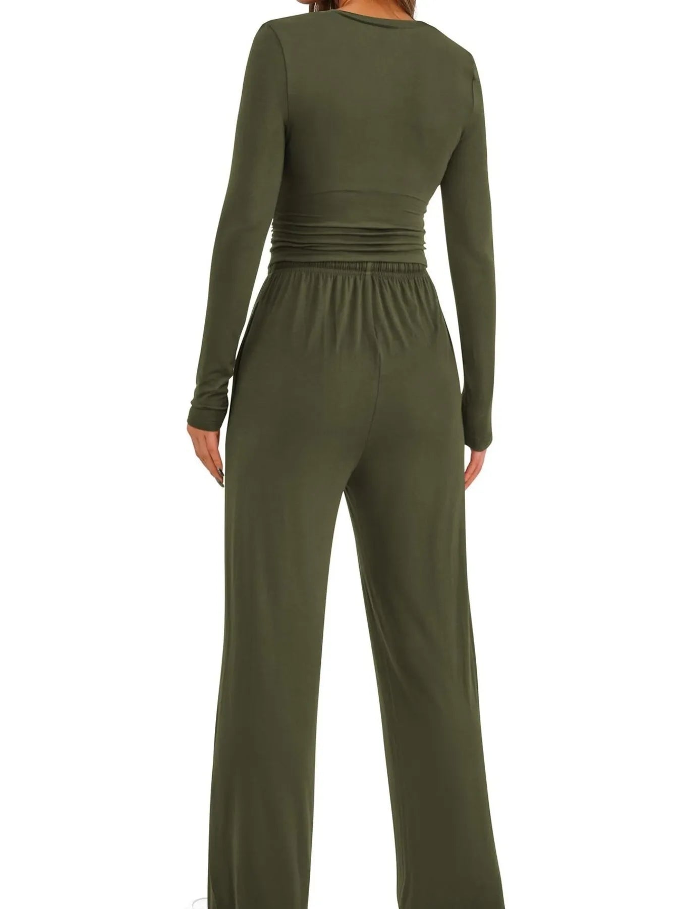 Round Neck Long Sleeve Top and Pants Set.