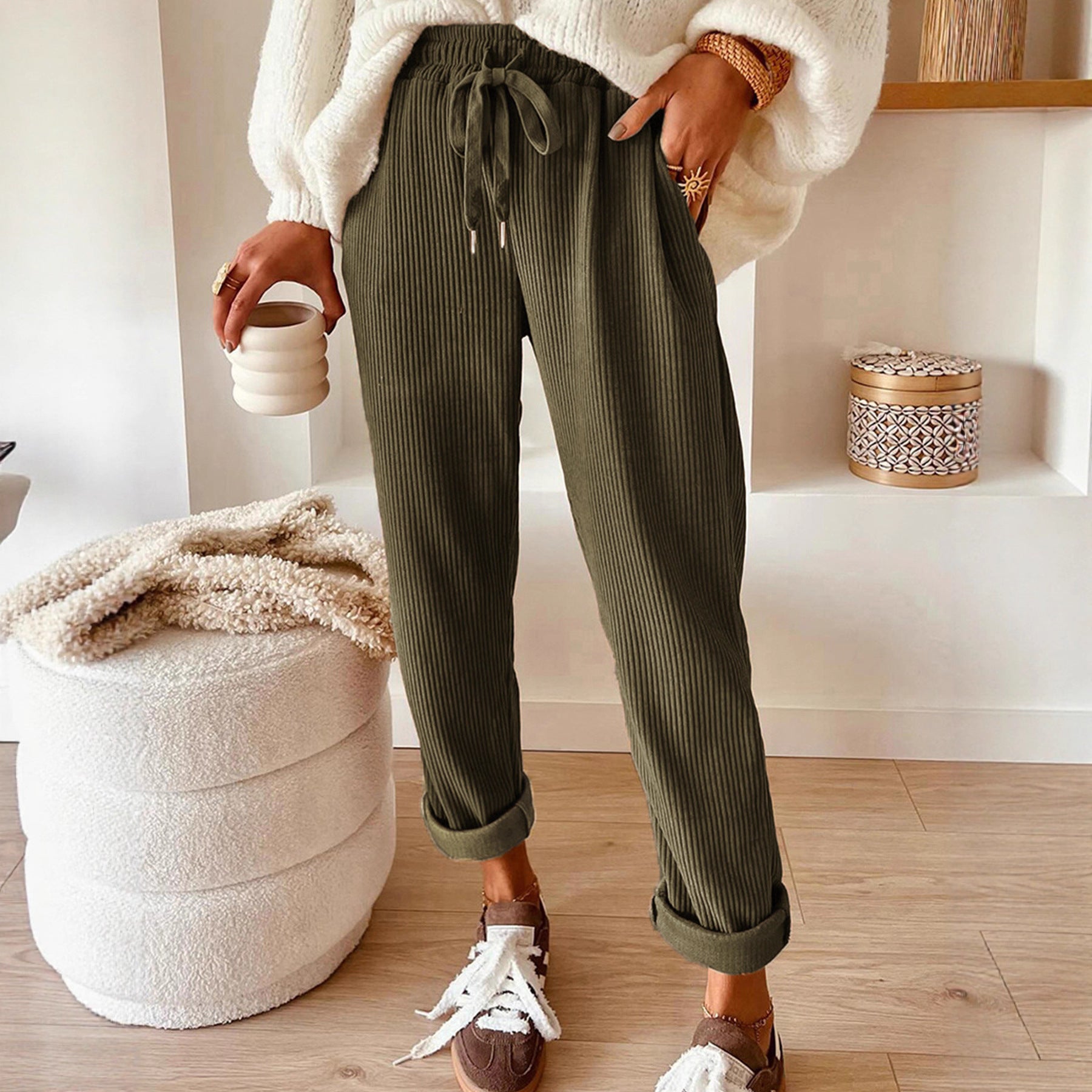 Women's New Fashion Casual Pants, Solid Color Wide Leg Pants for Women