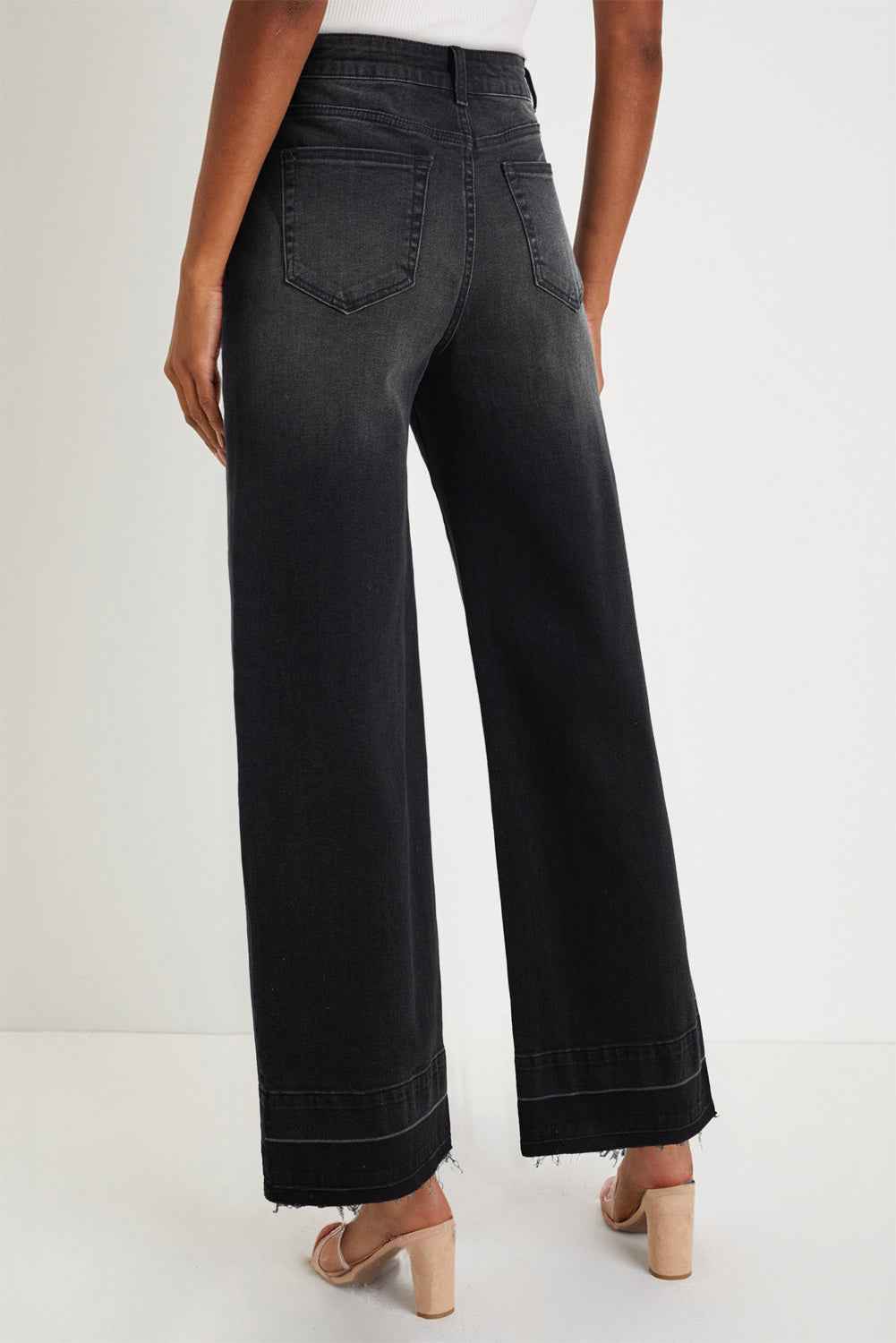Black Raw Hem Unique Cuffs Straight High Rise Loose Jeans