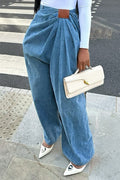 Street Style High-Waisted Wide-Leg Washed Denim Pants for Women eprolo