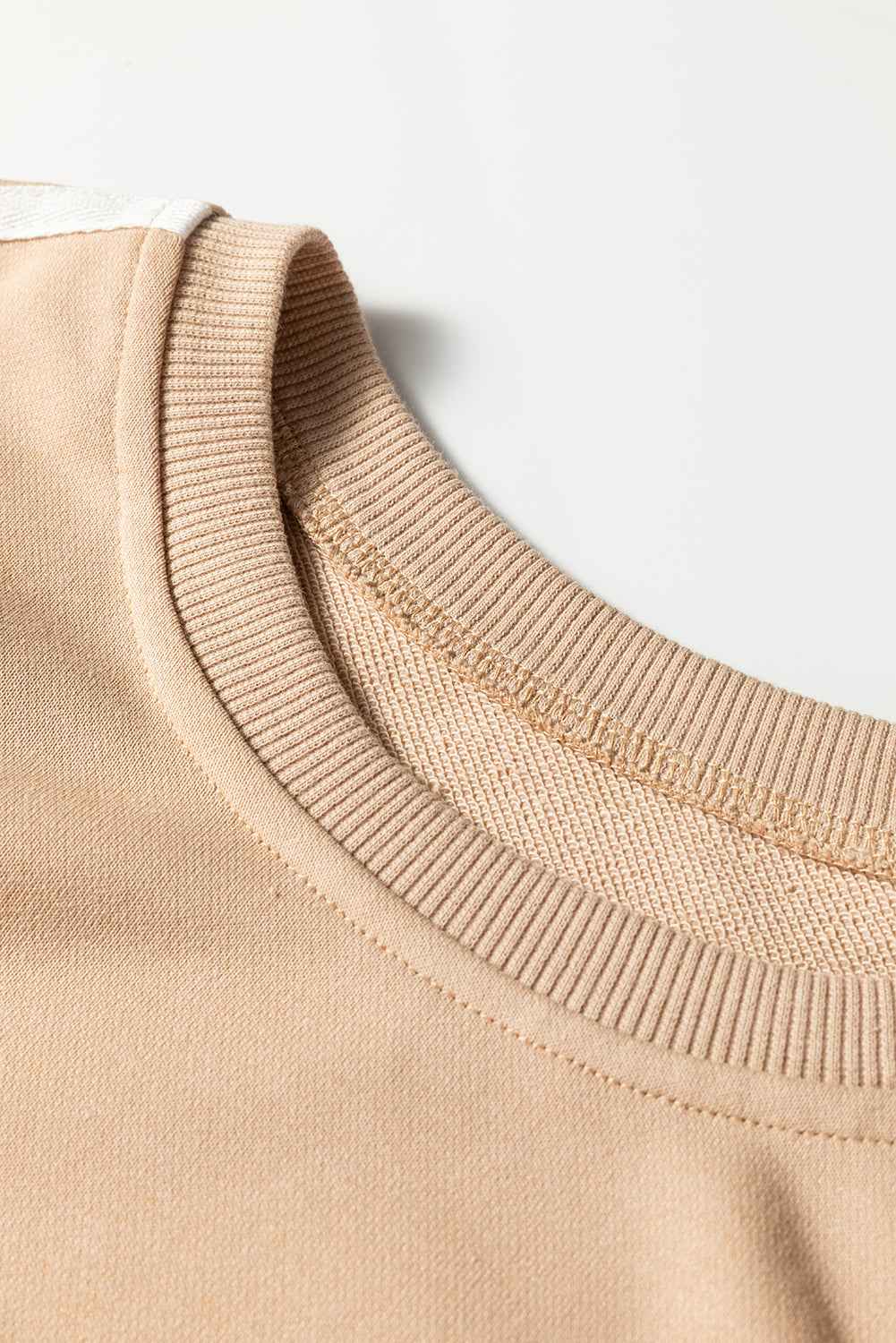 Oatmeal Varsity Striped Detail Crewneck Pullover Elastic Sweatpants 2pcs Outfit