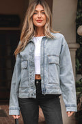 Beau Blue Street Style Zip Up Washed Denim Jacket
