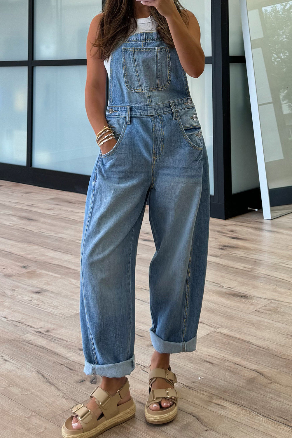 Dusk Blue Adjustable Buckle Barrel Denim Overalls Dear-Lover Dropshipping