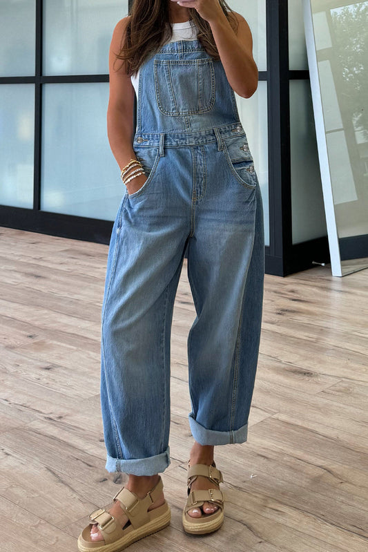 Dusk Blue Adjustable Buckle Barrel Denim Overalls Dear-Lover Dropshipping