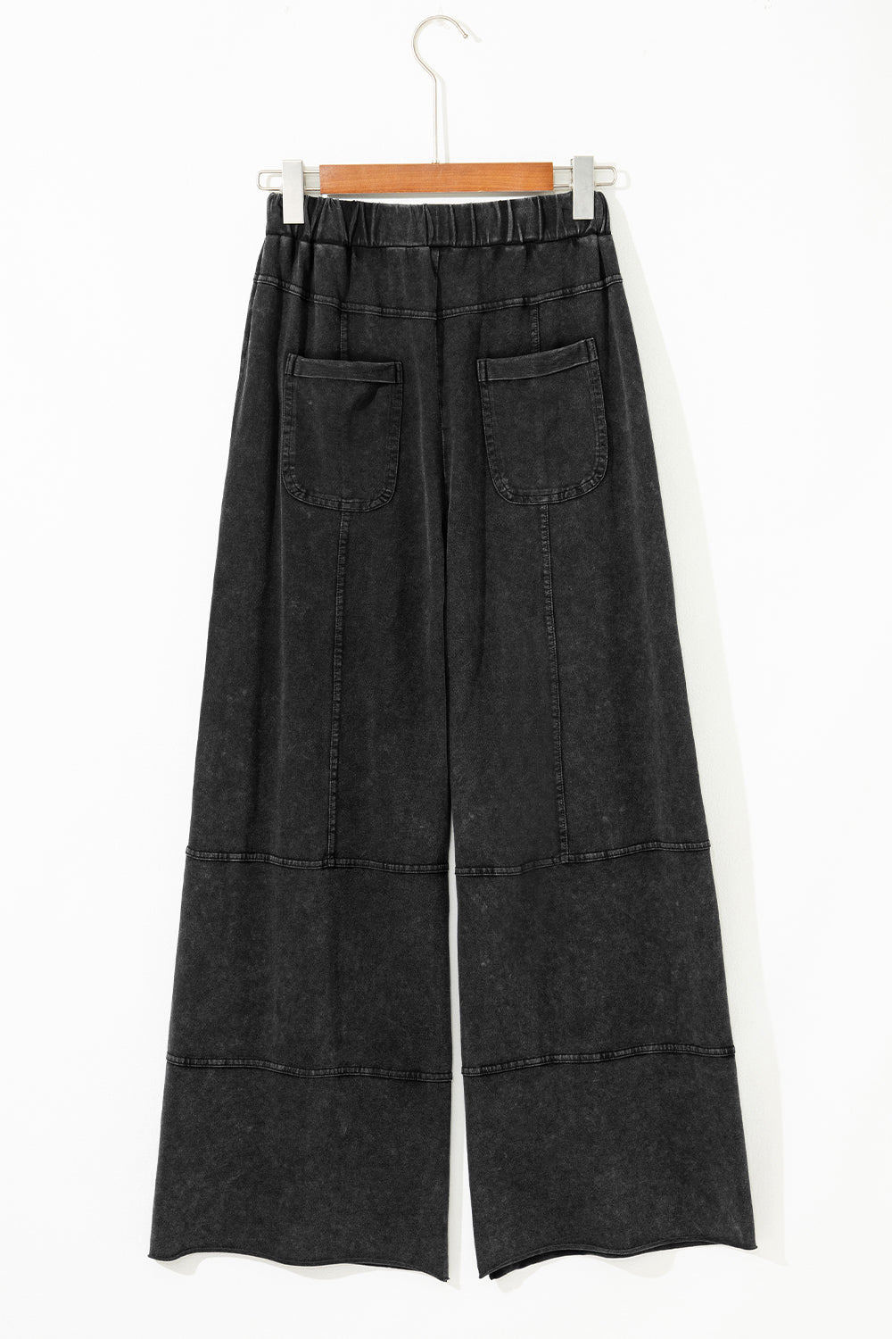 Black Mineral Wash Exposed Seam Drawstring Elastic Waistband Wide Leg Cargo Pants Dear-Lover Dropshipping