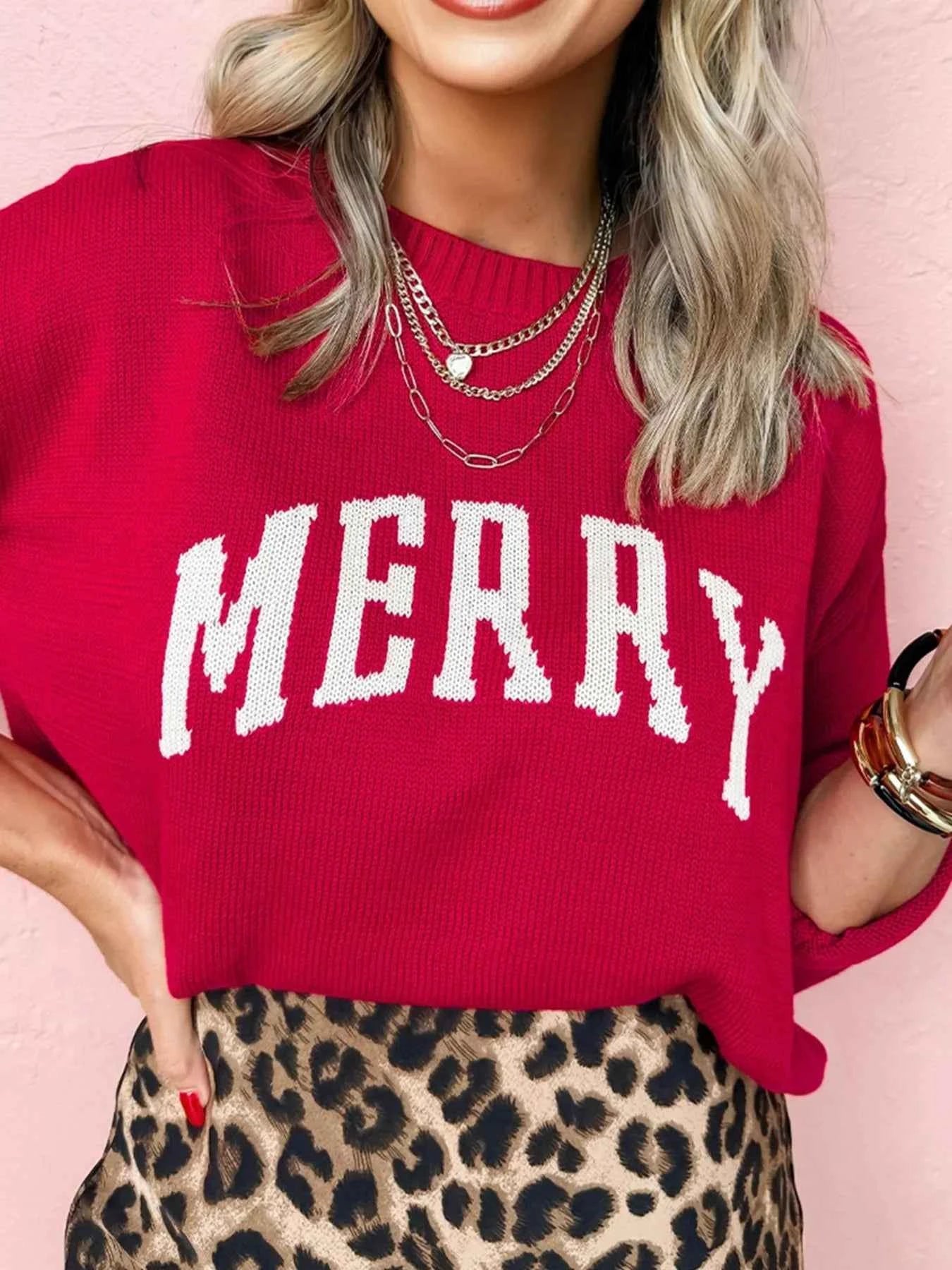 MERRY Letter Pattern Christmas Baggy Sweater
