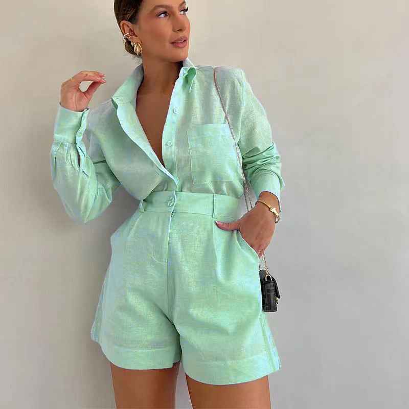 Women's Fashion Short Suit Pants Long-sleeve Suit