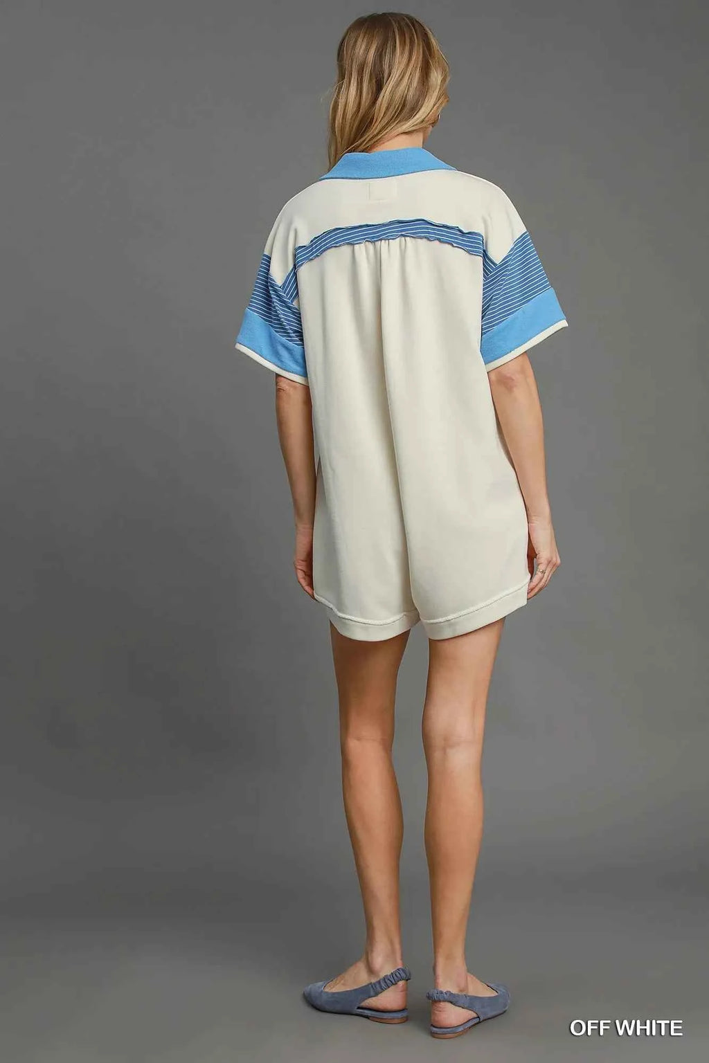 Umgee French Terry Collared Colorblock Romper