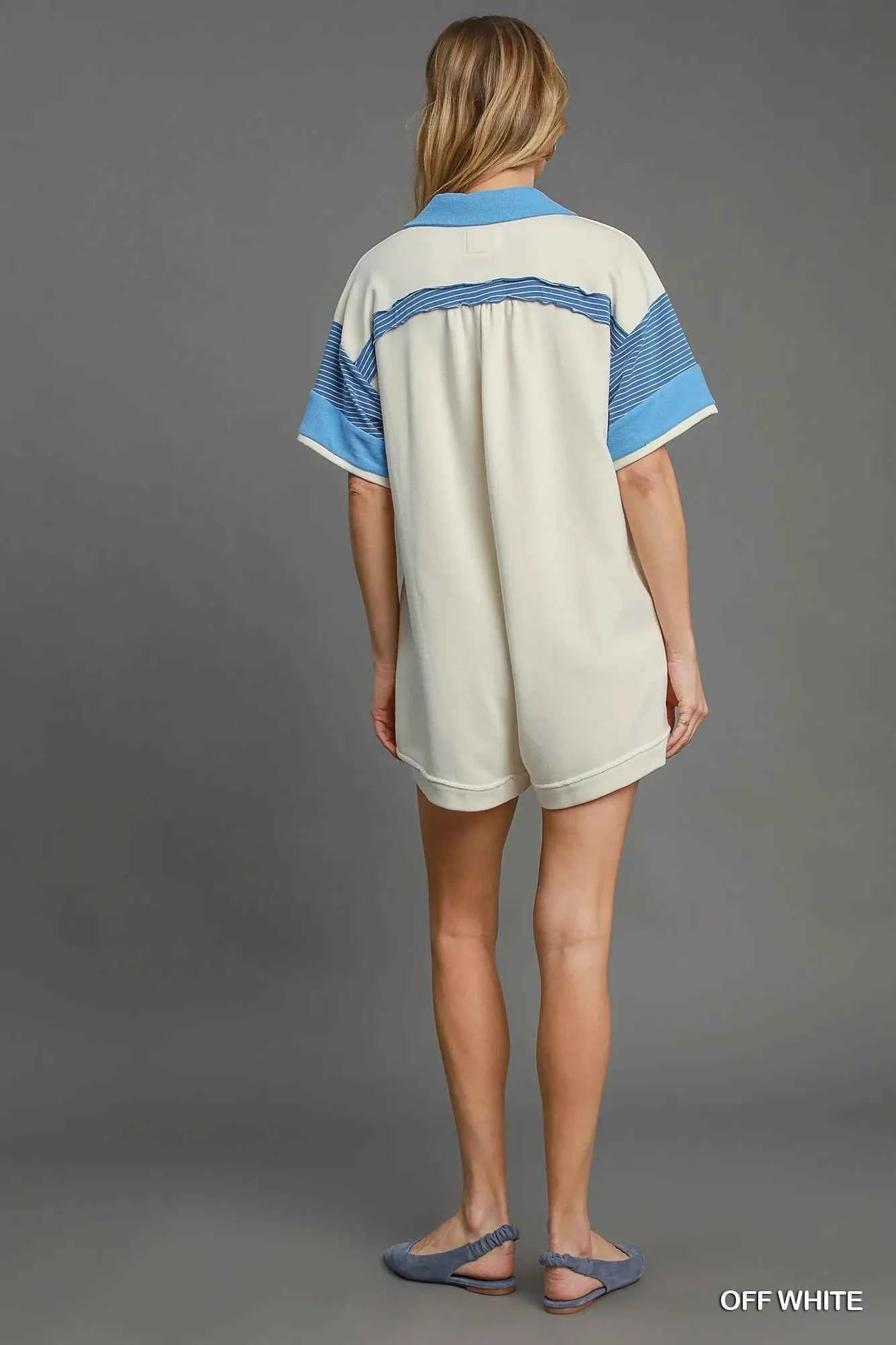 Umgee French Terry Collared Colorblock Romper