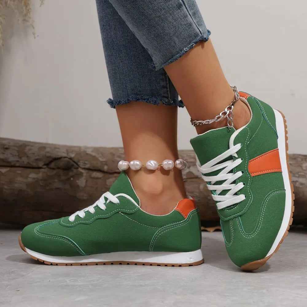 PU Leather Contrast Round Toe Flats Sneakers